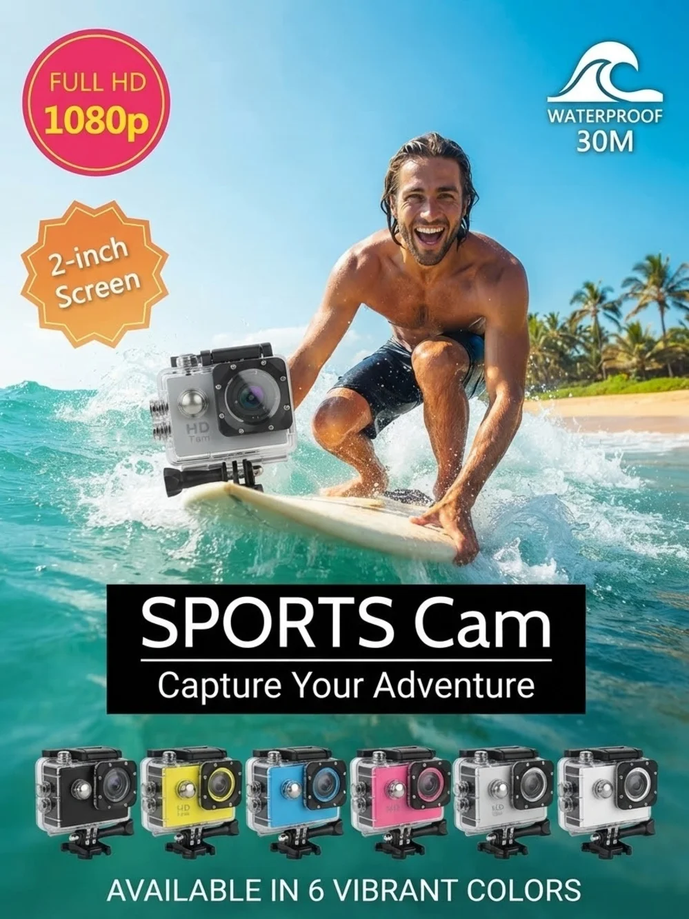 1080p Full HD Sports Action Camera Waterproof 30M 2